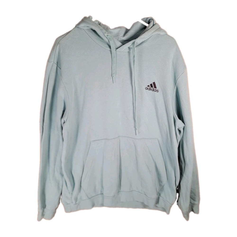 adidas Essentials Hoodie Mens XL Light Ice Blue Fleece Embroidered Logo Pullover